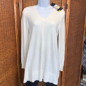 DKNY JEANS new ivory fine gauge long sleeve v-neck tunic sweater size small